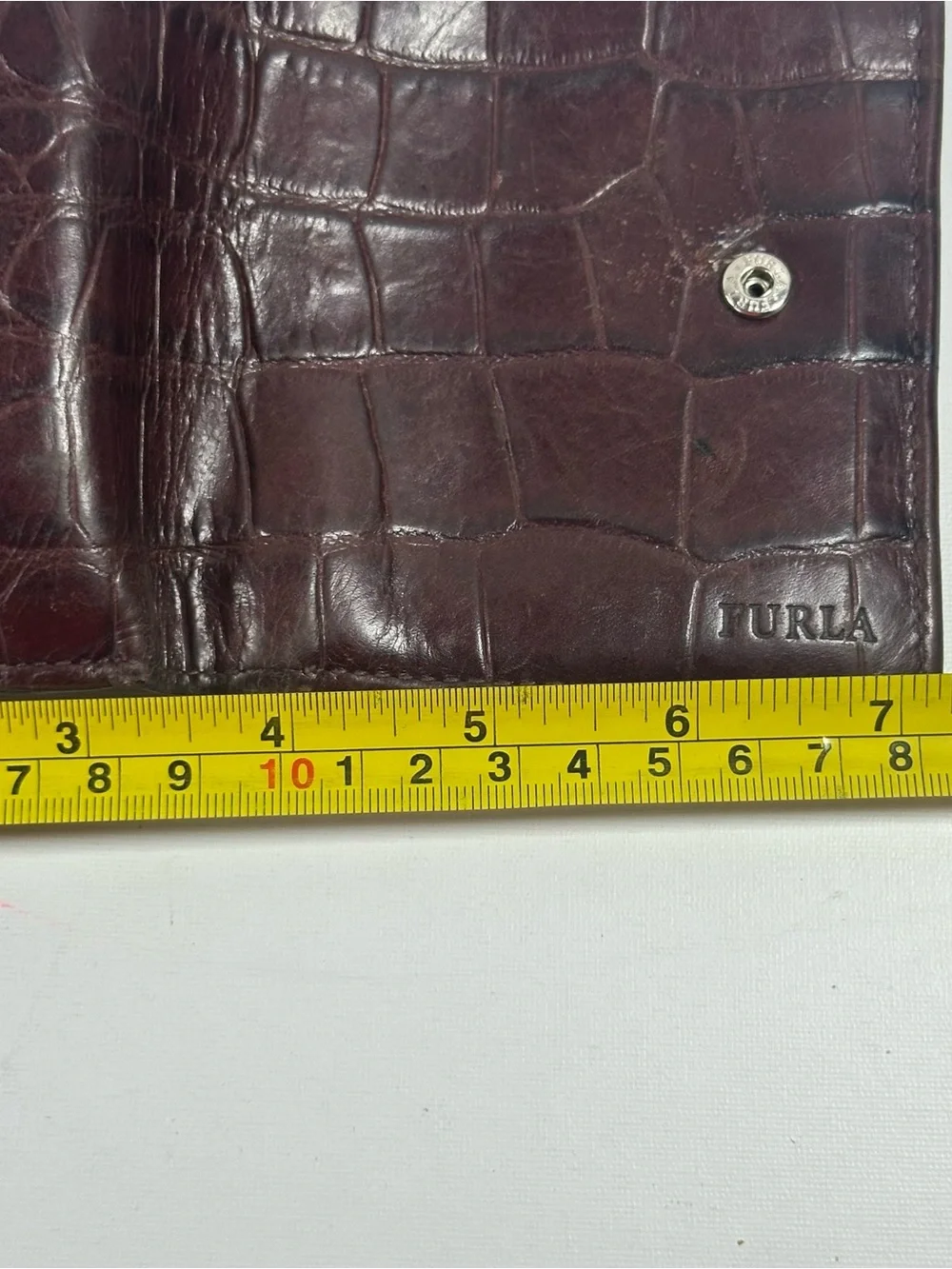 Furla Vintage Brown Croc Embossed Leather Small Bifold Wallet Snap Zip